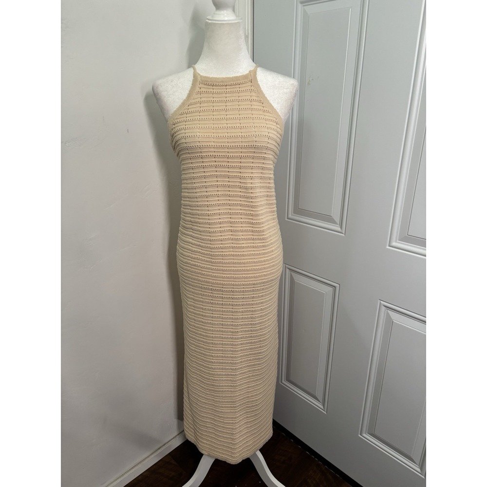 Miou Muse Dress Womens‎ Large Crochet Halter Knit Midi Cover Up Beach Vacation